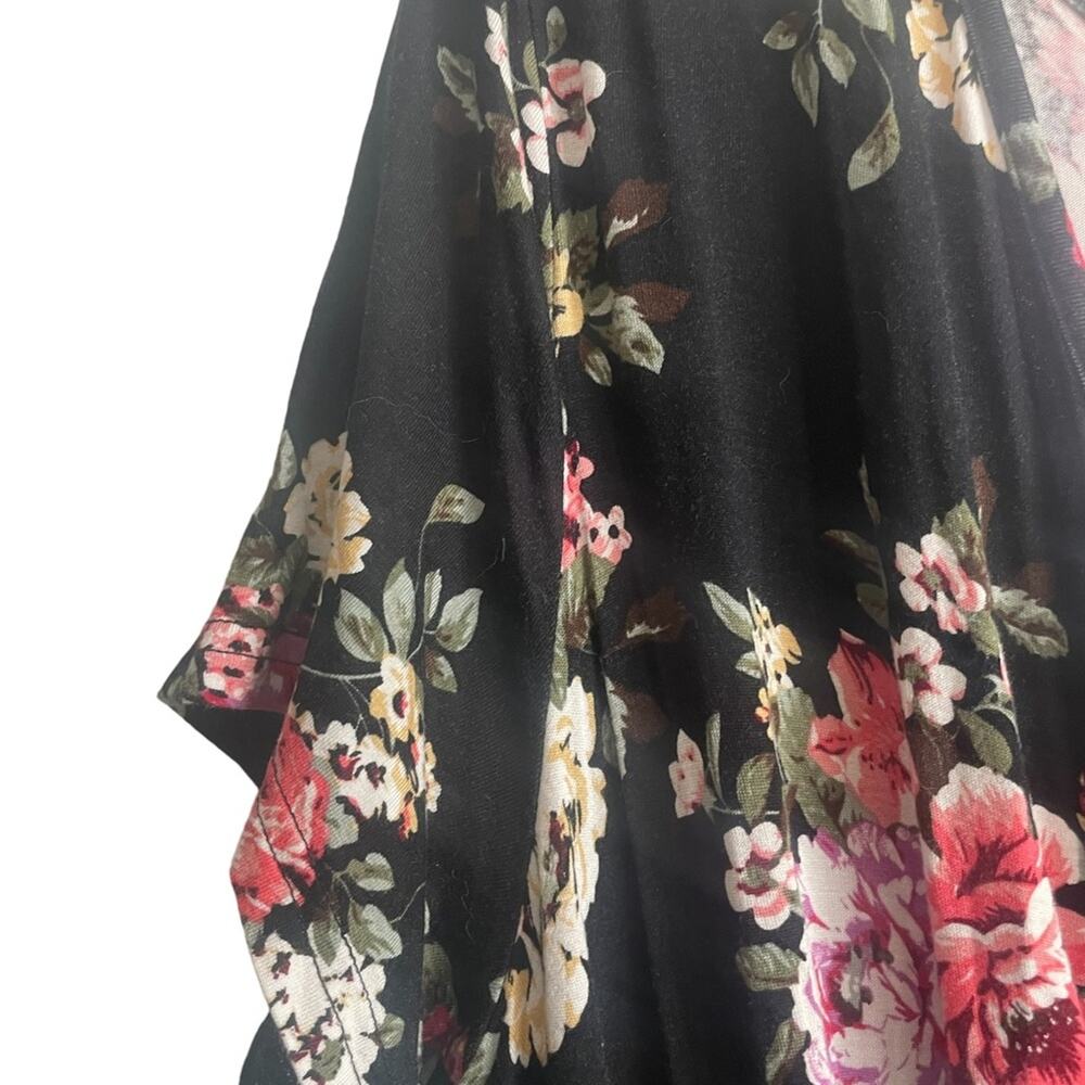 Black Floral Maxi Dress Womens XL Surplice V Neck Short Sleeve Front Slit Flowy - Picture 4 of 9
